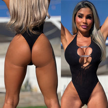Connie's LIMITED "Sophisticated BAD GIRL DEEP PLUNGE THONG Bodysuit" Black with SILVER 💎CHAIN💎 Accent, Full Stretch Fabric