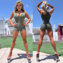 Connie's EXCLUSIVE "SUPER SHORT MICRO Ribbed Romper🥂" CAMO GREEN Unlined Scandal , Super Stretch Spandex Fit