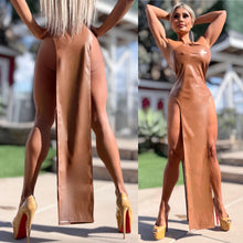 Connie's LIMITED EXCLUSIVE "DARING DOUBLE SPLIT MIDI" TAN Stretch X-Leather, EXTREME Double Thigh Split