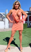 Connie's SEMI SHEER-ish "SWEET PEACH KNIT COWL PLUNGE MINI" Adjustable halter and back Tie for a Perfect fit