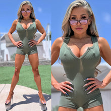 Connie's EXCLUSIVE "SUPER SHORT MICRO Ribbed Romper🥂" CAMO GREEN Unlined Scandal , Super Stretch Spandex Fit