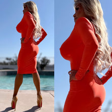 Connie's EXTREME PLUNGE EXCLUSIVE "ORANGE TWIST 🍸 MARTINI MID MINI" MODERN Padded Shoulder Ruched Center, With a SUPER Stretch Tight Fit