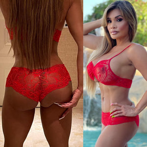 Connie's VIXEN "FULL STRETCH LACE Bra & Boy Shorts" RED VIXEN, Made in Columbia with Care and Quality Stretch Lace lingerie Set