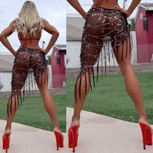 Connie's "RICH "B" Resort Bikini Cover up" STRETCH SEE THRU BLACK MESH AND SILVER SEQUIN, Adjustable Tie Side Made in USA
