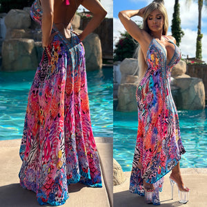***LIMITED*** Connie's LUX 🌴 Island BoHo Style, Garden By The Sea *Silk* High Low Maxi" With Hand Sewn 💎 Crystal Accents ...💯😘