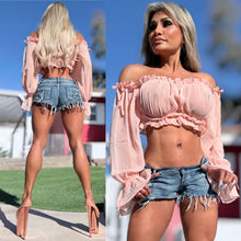 Connie's EXCLUSIVE!!! "Semi Sheer Passion Pink LONG SLEEVE Crop Top" Soft Semi See thru with Elastic chest to fit a wide range of sizes, Not For the Shy