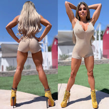 Connie's 🚧👷‍♂️🚧 BOB WOULD LOVE TO BUILD HER, BEIGE "SUPER SHORT MICRO Ribbed Romper🥂" Unlined, Super Stretch Spandex Fit