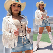 Connie's LIMITED ITEM "SOFT WHITE CREAM SHORT FRINGE CROP JACKET" RICH SUEDE LOOK Perfection, Nice Stretch