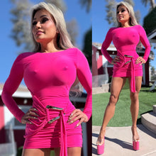 Connie's *EXCLUSIVE* "DARK PINK FAUX WRAP MINI" SUPER SHORT and TIGHT FIT, GOLD ACCENT, Made in USA