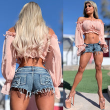 Connie's EXCLUSIVE!!! "Semi Sheer Passion Pink LONG SLEEVE Crop Top" Soft Semi See thru with Elastic chest to fit a wide range of sizes, Not For the Shy