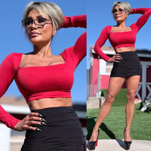 Connie's LIMITED "RED CROP SQUARE NECK Crop Top" Signature Double Fabric Support, for Use without a BRA!!! Made in the USA