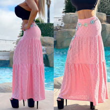 FINAL SALE Connie's Embrace the charm of the WEST "LOW RISE, RICH STRETCH Eyelet Lace MAXI Skirt"... PINK ... Made in USA