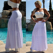 Connie's Embrace the charm of the WEST "LOW RISE, RICH STRETCH Eyelet Lace MAXI Skirt"... WHITE ... Made in USA