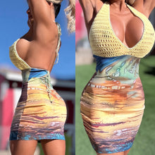 Connie's EXCLUSIVE "DESERT SUNSET MINI DRESS" SUNSET LOWER CROCHET UPPER, Adjustable Halter Neck and Back tie