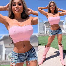 Connie's EXCLUSIVE "PINK RIBBED STRAPLESS TOP" Super Stretchy Tube, Made of a Nice RICH RIBBED FABRIC