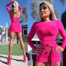 Connie's *EXCLUSIVE* "DARK PINK FAUX WRAP MINI" SUPER SHORT and TIGHT FIT, GOLD ACCENT, Made in USA