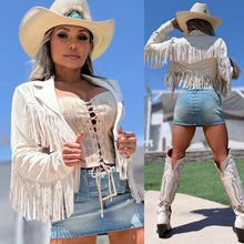 Connie's LIMITED ITEM "SOFT WHITE CREAM SHORT FRINGE CROP JACKET" RICH SUEDE LOOK Perfection, Nice Stretch