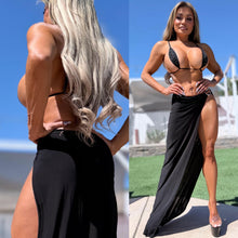 Connie's LIMITED "RICH MAXI SKIRT Resort BIKINI Cover up" GOLD HIP ACCENT, High Thigh Cut, STRETCH FIT