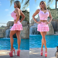 Connie's "Island ANGEL CLUB GIRL" Top & Skirt TWO PC PINK Mini Set ... Signature Double Fabric Construction, Made in USA