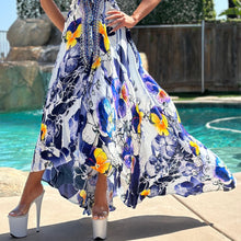 Connie's "English Garden White & Blue *Silk* High Low Maxi" RICH BoHo Style, With Hand Sewn Crystal Accents