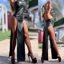 Connie's LIMITED EXCLUSIVE "DARING DOUBLE SPLIT MIDI" BLACK Stretch X-Leather, EXTREME Double Thigh Split
