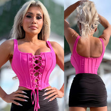 Connie's  "RICH SMASH ME BRIGHT PINK CORSET TOP"  ADJUSTABLE Lace Up Front, To Smash and Lift Perfectly,Light Flex Boning, NO Zippers