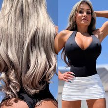 Connie's EXCLUSIVE "BLACK HALTER V-NECK THONG BODYSUIT" DRESS it Up Or With Jeans and Boots, DOUBLE FABRIC Full STRETCH Fit .. MADE in USA