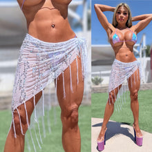 Connie's "RICH "B" Resort Bikini Cover up" STRETCH SEE THRU WHITE MESH AND SILVER SEQUIN, Adjustable Tie Side Made in USA