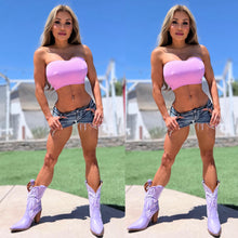 Connie's EXCLUSIVE "STAY PUT SEXY VIOLET RIBBED STRAPLESS TOP" Super Stretchy Tube, Made of a Nice RICH RIBBED FABRIC