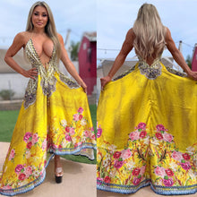 Connie's ***LIMITED*** "24 KARAT GOLD PYTHON and ROSES" SILKY RHINESTONE 💎 ACCENT RAYON High Low Maxi, Eye Hook Opening Back and Chest, Cinchable tie front