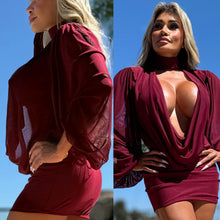 Connie's "SEE THRU AND ELEGANT EXTREME PLUNGE Mini” RICH DEEP RED Upper is Semi Sheer-Ish Stretch To Fit Lower