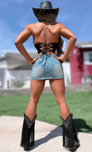Connie's  "RICH WHITE STITCHED COWGIRL BLACK X SUEDE LEATHER  HALTER TOP" ADJUSTABLE Corset back and Eye Hook Front