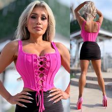 Connie's  "RICH SMASH ME BRIGHT PINK CORSET TOP"  ADJUSTABLE Lace Up Front, To Smash and Lift Perfectly,Light Flex Boning, NO Zippers