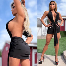 Connie's "EXPOSED SIDE AND FRONT CLEAVAGE Mini" OPEN BACK EXTREME CHEST Exposure, BLACK Stretch Fabric ... Made in USA