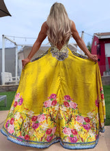 Connie's ***LIMITED*** "24 KARAT GOLD PYTHON and ROSES" SILKY RHINESTONE 💎 ACCENT RAYON High Low Maxi, Eye Hook Opening Back and Chest, Cinchable tie front