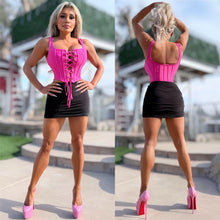 Connie's  "RICH SMASH ME BRIGHT PINK CORSET TOP"  ADJUSTABLE Lace Up Front, To Smash and Lift Perfectly,Light Flex Boning, NO Zippers