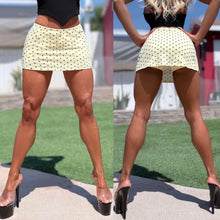Connie's "TINY Yellow POLKA DOT Mini Skirt with Built in BOOTY shorts" TINY MINI SKIRT WITH BUILT IN BOOTY SHORTS, Made in USA