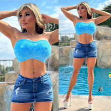 Connie's "THICK BIG RIBBED OCEAN BLUE VINTAGE DISTRESSED TUBE Top " With SUPER STRETCH FIT
