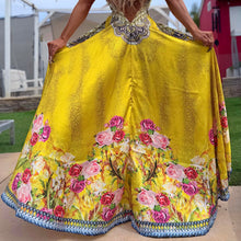 Connie's ***LIMITED*** "24 KARAT GOLD PYTHON and ROSES" SILKY RHINESTONE 💎 ACCENT RAYON High Low Maxi, Eye Hook Opening Back and Chest, Cinchable tie front