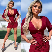 Connie's EXCLUSIVE "MARILYN'S 3/4 Sleeve RICH RUCHED MINI" CHIANTI 🍷 SHEEN, NO BRA NEEDED with DOUBLE FABRIC SUPPORT .... Made in USA