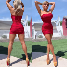 Connie's EXCLUSIVE "RICH RUCHED MARILYN TUBE MINI" RED SHEEN, NO BRA NEEDED with DOUBLE FABRIC SUPPORT .... Made in USA