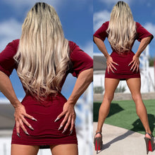 Connie's EXCLUSIVE "MARILYN'S 3/4 Sleeve RICH RUCHED MINI" CHIANTI 🍷 SHEEN, NO BRA NEEDED with DOUBLE FABRIC SUPPORT .... Made in USA