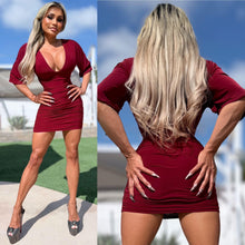 Connie's EXCLUSIVE "MARILYN'S 3/4 Sleeve RICH RUCHED MINI" CHIANTI 🍷 SHEEN, NO BRA NEEDED with DOUBLE FABRIC SUPPORT .... Made in USA