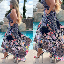 ***LIMITED*** Connie's LUX 🌴 Island BoHo Style, "Bali Midnight Bloom" *Silk* High Low Maxi" With Hand Sewn 💎 Crystal Accents ...💯😘