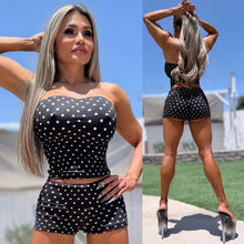 Connie's EXCLUSIVE SET!!! "BLACK POLKA DOT 🍸 2 Pc SET" Top and Matching Fold Over BOOTY SHORTS, Made in USA