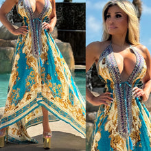 Connie's "Baroque Gold Leaf *Silk* High Low Maxi" RICH BoHo Style, With Hand Sewn Crystal Accents