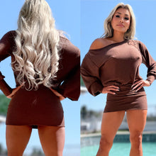 Connie's "CHOCOLATE 🍫 MINI" TIGHT FIT LOWER, One Shoulder Slouch Upper, Full Stretch Light Knit, Adjustable Hem Length Made in USA 🍸