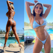 Connie's SHINY BLUE HOLOGRAPHIC DIAMOND HEART 🩷💎🩷SUPER MICRO 😈 Thong Bikini Set, Made in The USA