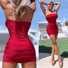 Connie's EXCLUSIVE "RICH RUCHED MARILYN TUBE MINI" RED SHEEN, NO BRA NEEDED with DOUBLE FABRIC SUPPORT .... Made in USA