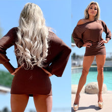 Connie's "CHOCOLATE 🍫 MINI" TIGHT FIT LOWER, One Shoulder Slouch Upper, Full Stretch Light Knit, Adjustable Hem Length Made in USA 🍸